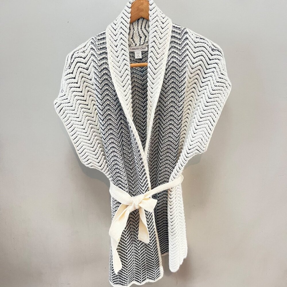 Coldwater Creek Womens Chevron Knit Wrap Sweater Vest‎ M Gray & White Wool Blend